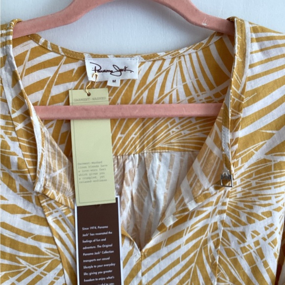 NWT Panama Jack woman's size XL yellow/white linen blend tropical Summer blouse - Picture 2 of 5